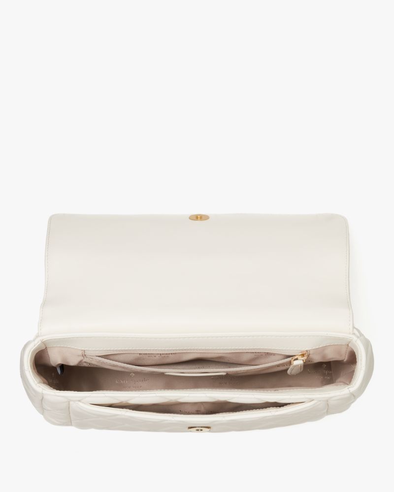 Kate Spade,Carey Medium Flap Shoulder Bag,Lining Leather,Shoulder Bag,Metal,Logo,Lined,Gold Metal,Day Party,Cream