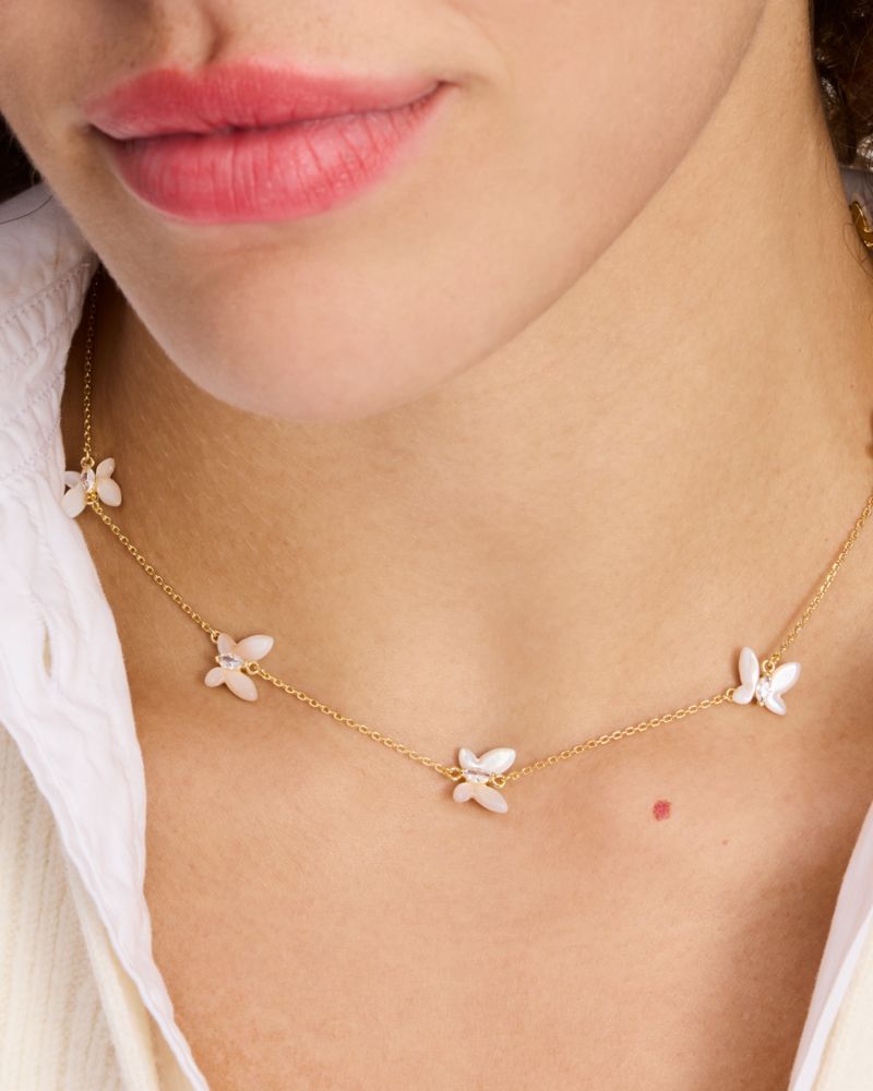 Kate Spade,Social Butterfly Delicate Scatter Necklace,White Multi