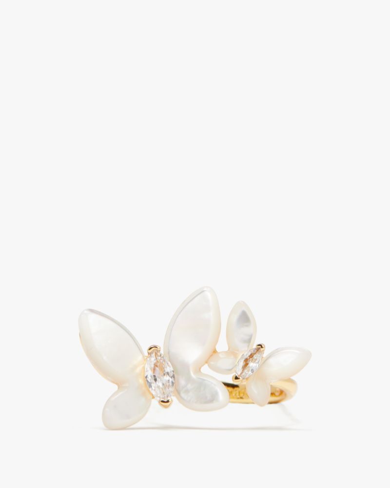 Kate Spade,Social Butterfly Ring,Single Band,Shell,Mother of Pearl,Cubic Zirconia,Gem Embellishment,Gold Plated,Yellow Gol...,Cream