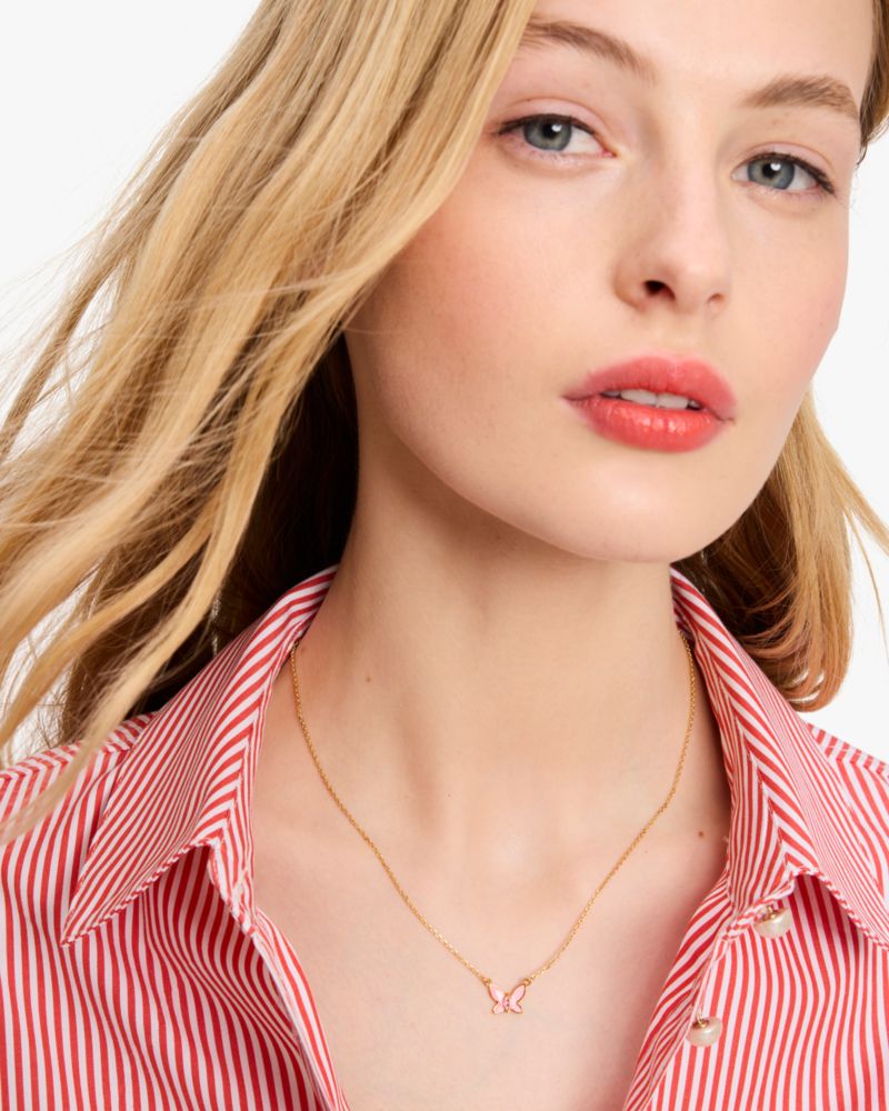 Kate Spade,Social Butterfly Pendant,Single Strand,Gem Embellishment,Novelty Embellishment,Gold Plated,Casual,