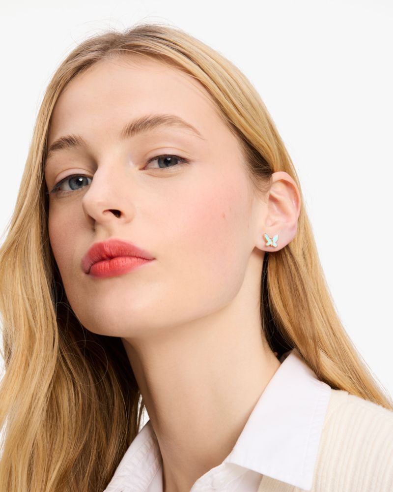 Kate Spade,Social Butterfly Mini Studs,Studs,Cubic Zirconia,Gem Embellishment,Novelty Embellishment,Titanium,Day Party,