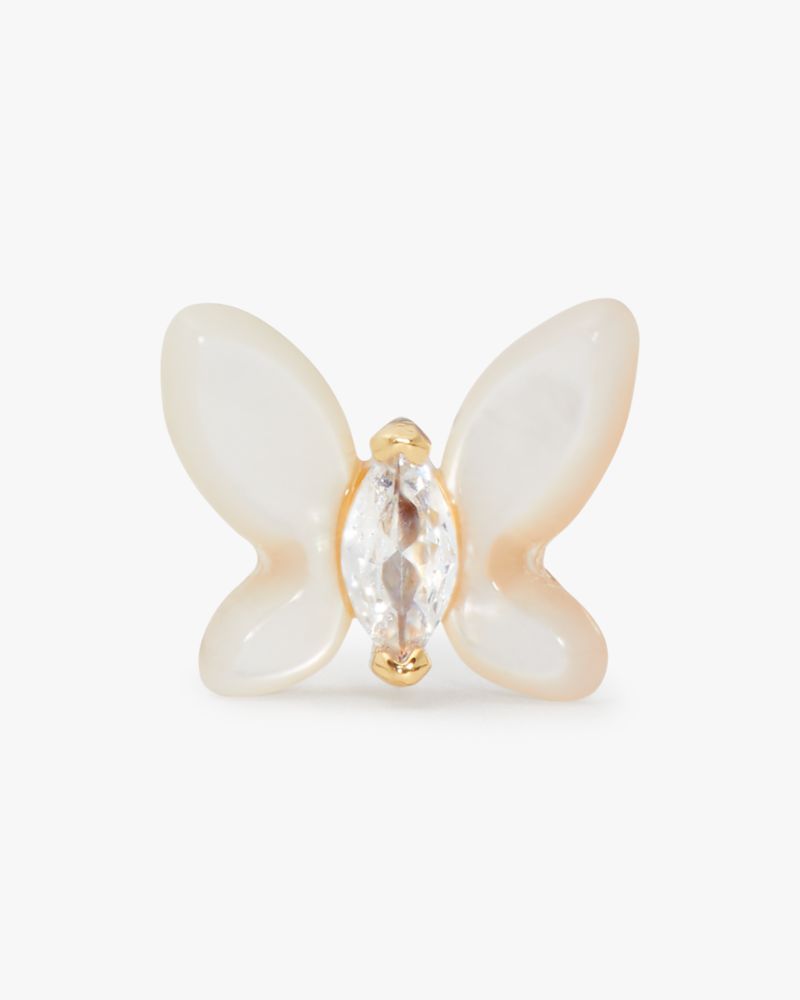 Kate Spade,Social Butterfly Mini Studs,Studs,Metal Material,Cubic Zirconia,Shell,Mother of Pearl,Novelty Embellishment,Gem...,Cream