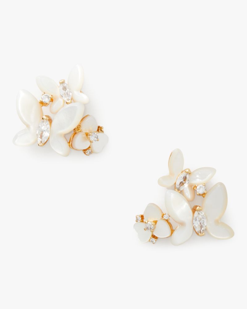 Kate Spade,Social Butterly Cluster Studs,Studs,Metal Material,Mother of Pearl,Shell,Cubic Zirconia,Novelty Embellishment,G...,White