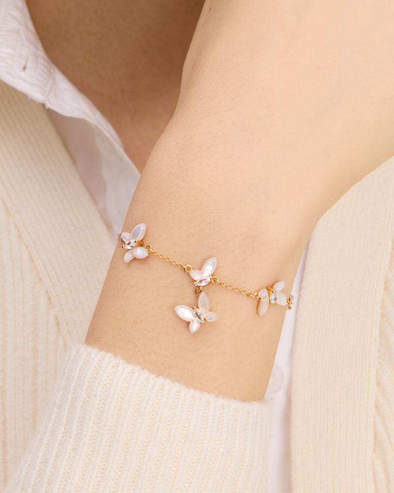 Kate Spade,Social Butterfly Bracelet,Cubic Zirconia,Shell,Novelty Embellishment,Gem Embellishment,Chain Link,Gold Plated,Y...,