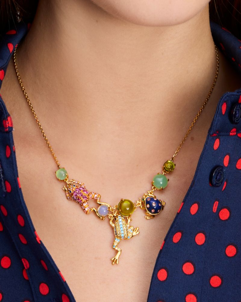 Kate Spade,Take The Leap Necklace,Single Strand,Resin,3D Embellishment,Novelty Embellishment,Pave Embellishment,Gem Embell...,Multi Color