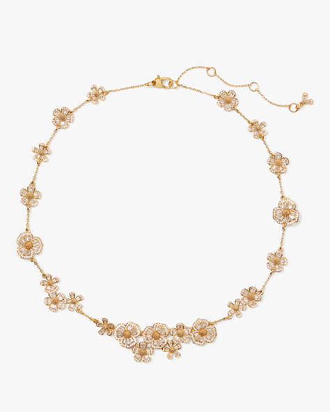 Kate Spade,Fleurette Statement Necklace,Clear/Gold