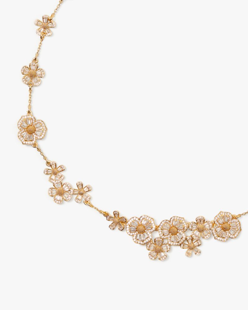 Kate Spade,Fleurette Statement Necklace,Single Strand,Floral Embellishment,Gem Embellishment,Pave Embellishment,Gold Plate...,