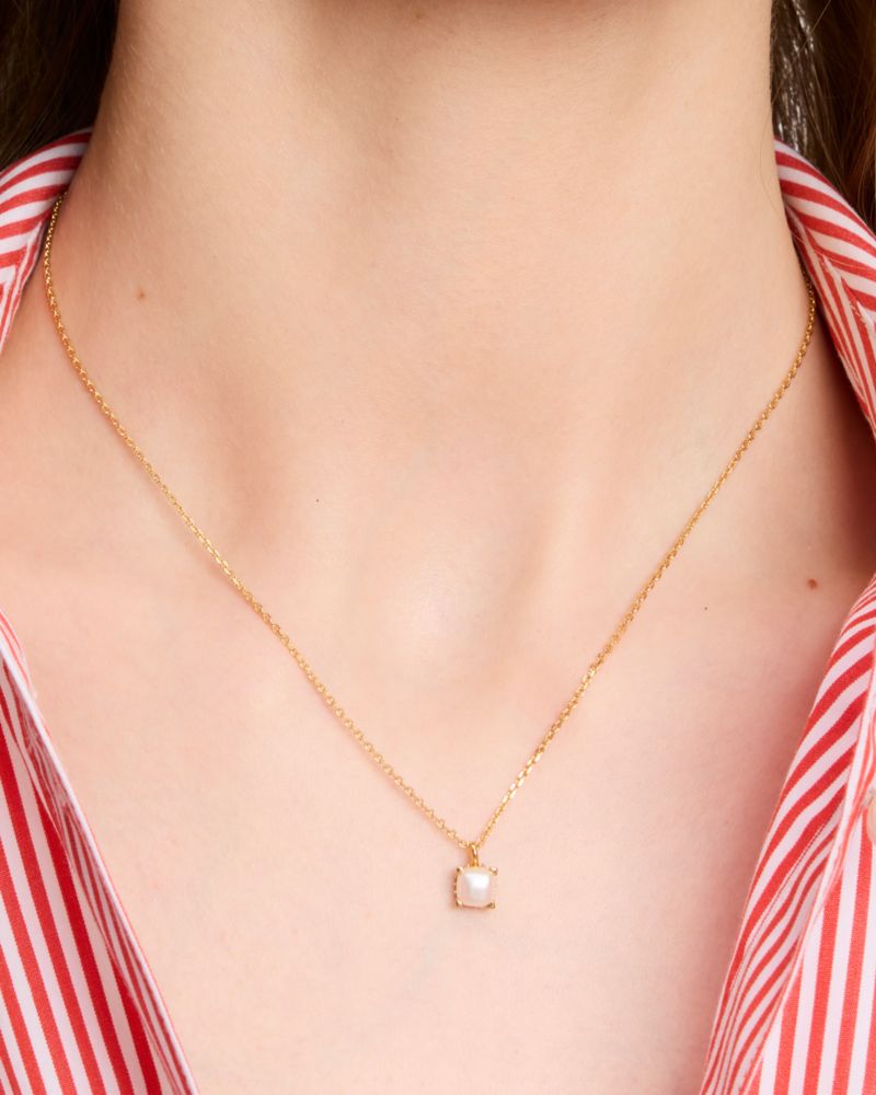 Kate Spade,Little Luxuries 6mm Square Pendant,Single Strand,Pearl,Gold Plated,Work,Casual,White