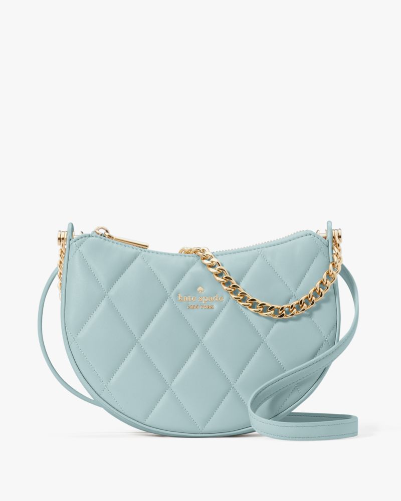 Kate Spade,Carey Zip Top Crossbody,Lining Leather,Crossbody,Logo,Metal,Lined,Gold Metal,Day Party,Blue