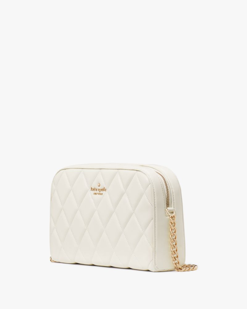 Kate Spade,Carey Quilted Mini Camera Bag,Lining Leather,Camera Bag,Logo,Metal,Lined,Gold Metal,Day Party,White