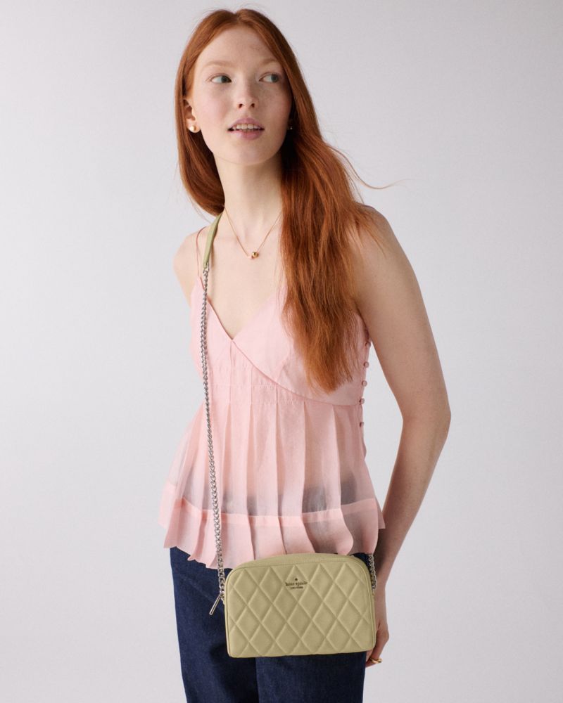 Kate Spade,Carey Chain Camera Bag,Lining Leather,Camera Bag,Metal, Logo, Quilted,Lined,Water Repellent,Gold Metal,Day Part...,