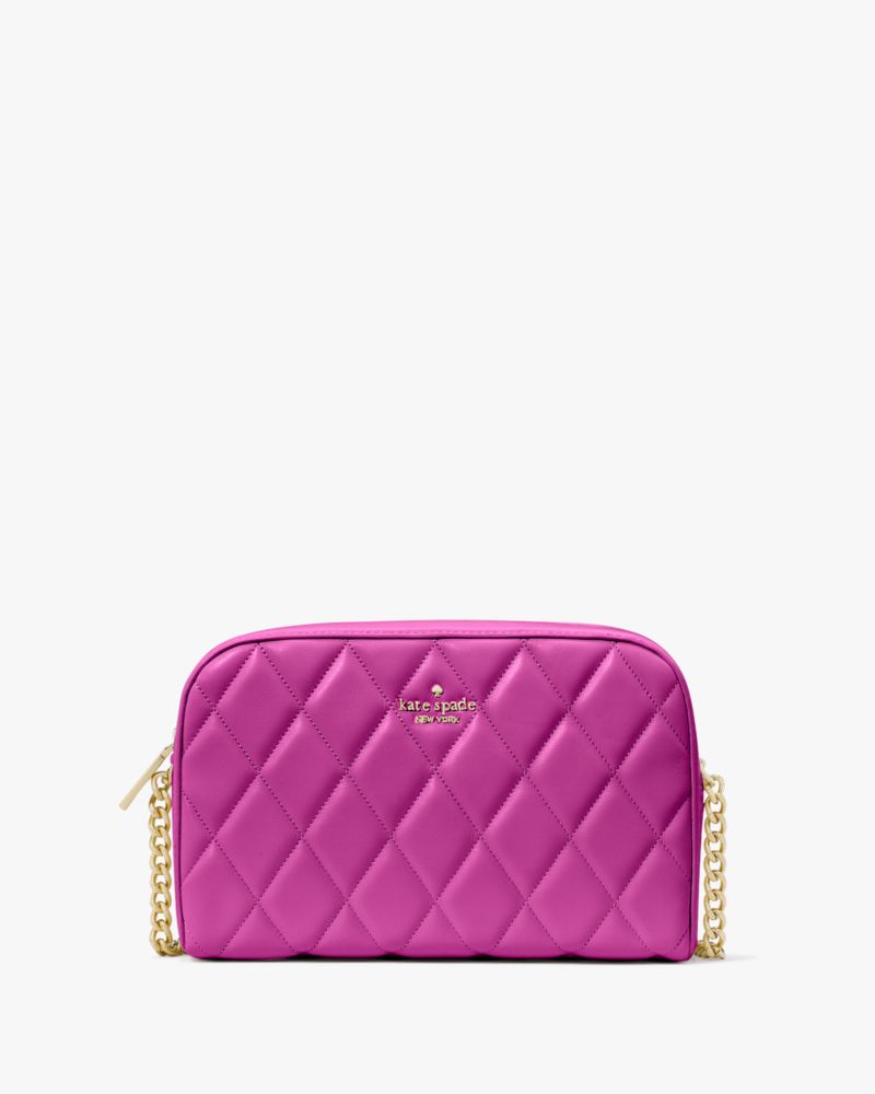 Kate Spade,Carey Quilted Mini Camera Bag,Lining Leather,Camera Bag,Logo,Metal,Lined,Gold Metal,Day Party,Fuchsia