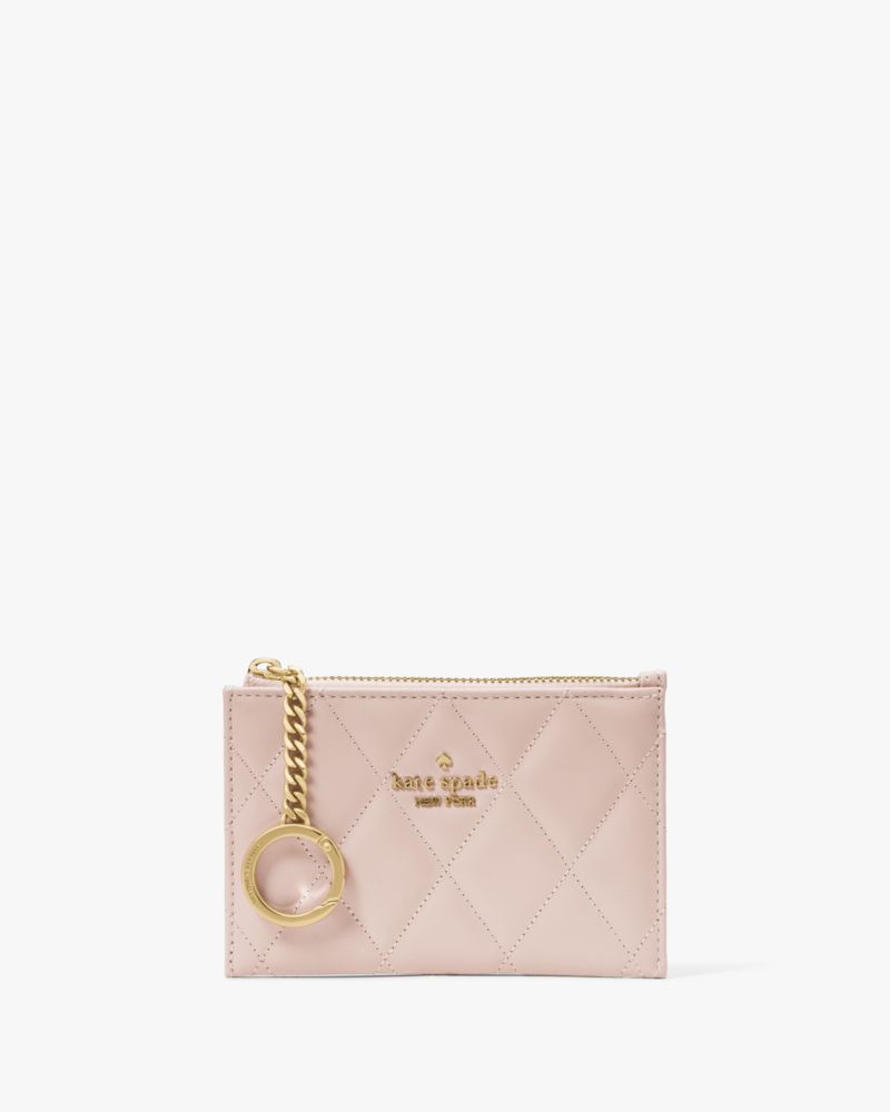 Kate Spade,Carey Small Card Holder,Leather,Coin,Card Case,Metal,Logo,Gold Metal,Casual,Pink