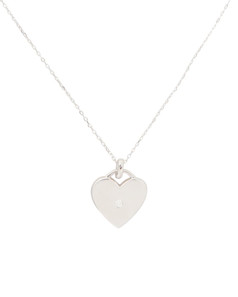 Kate Spade,Kate Spade Fine Meant To Be Heart Pendant,Single Strand,Heart Embellishment,Gem Embellishment,Sterling Silver,C...,Clear