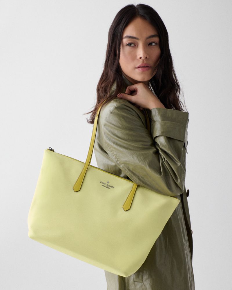 Kate Spade,Kitt Nylon Medium Tote,Tote,PVC,Metal Material,Logo,Casual,Green