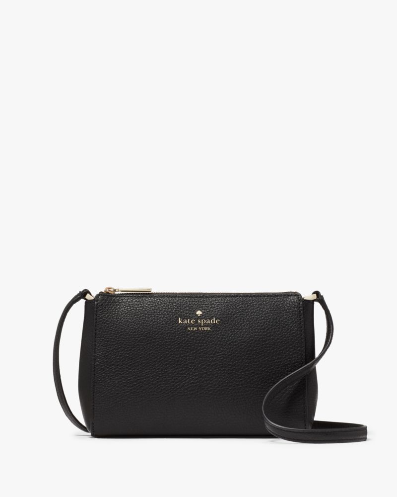 Kate Spade,Leila Mini Top Zip Crossbody,Lining Leather,Crossbody,Logo,Metal,Lined,Casual,Black