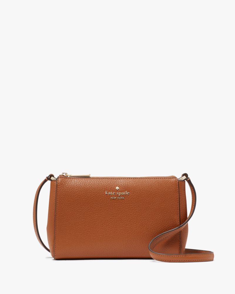 Kate Spade,Leila Mini Top Zip Crossbody,Lining Leather,Crossbody,Metal,Logo,Lined,Casual,Brown