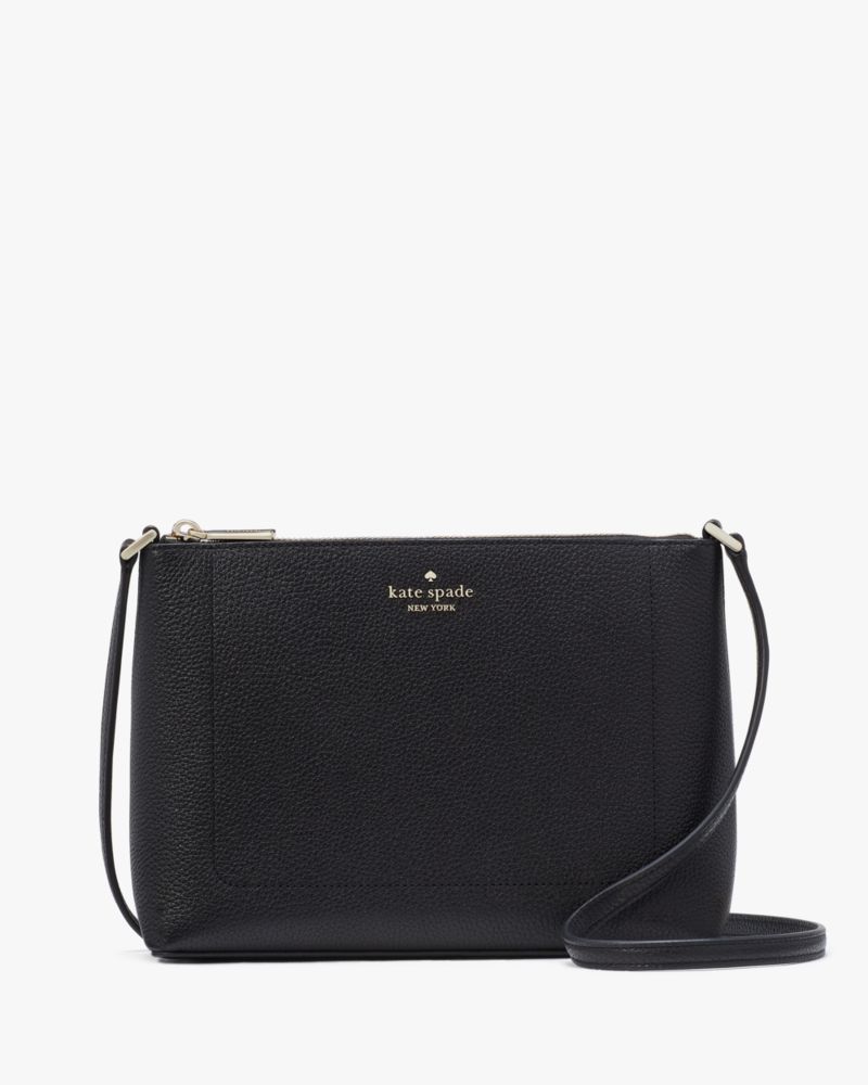 Kate Spade,Leila Crossbody,Lining Leather,Crossbody,Metal,Logo,Lined,Casual,Black