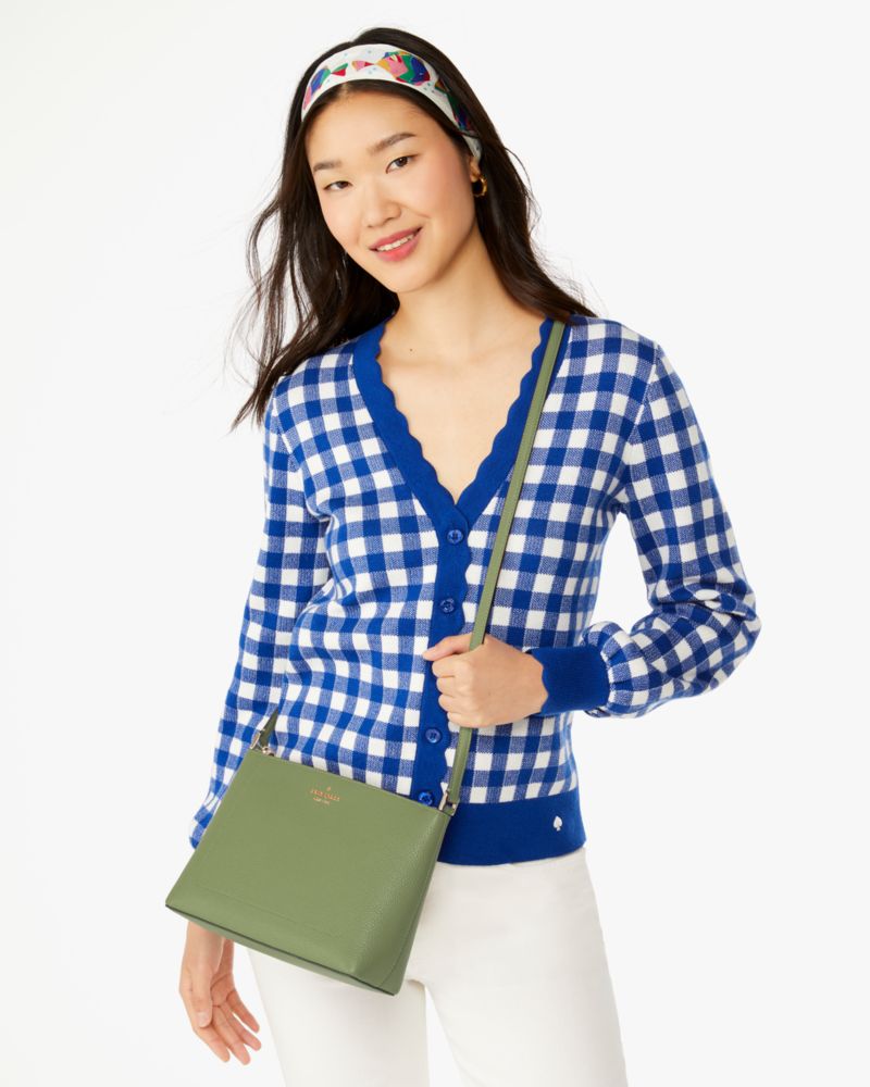 Kate Spade,Leila Medium Crossbody,Lining Leather,Crossbody,Metal,Logo,Lined,Casual,Olive