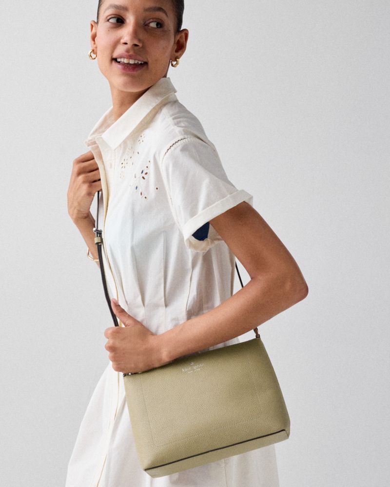 Kate Spade,Leila Crossbody Bag,Lining Leather,Crossbody,Logo,Metal,Lined,Casual,Beige