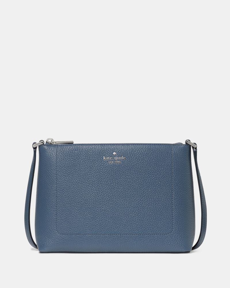 Kate Spade,Leila Crossbody Bag,Lining Leather,Crossbody,Logo,Metal,Lined,Casual,Blue