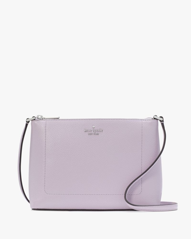 Kate Spade,Leila Medium Crossbody,Lining Leather,Crossbody,Logo,Metal,Lined,Casual,Lavender