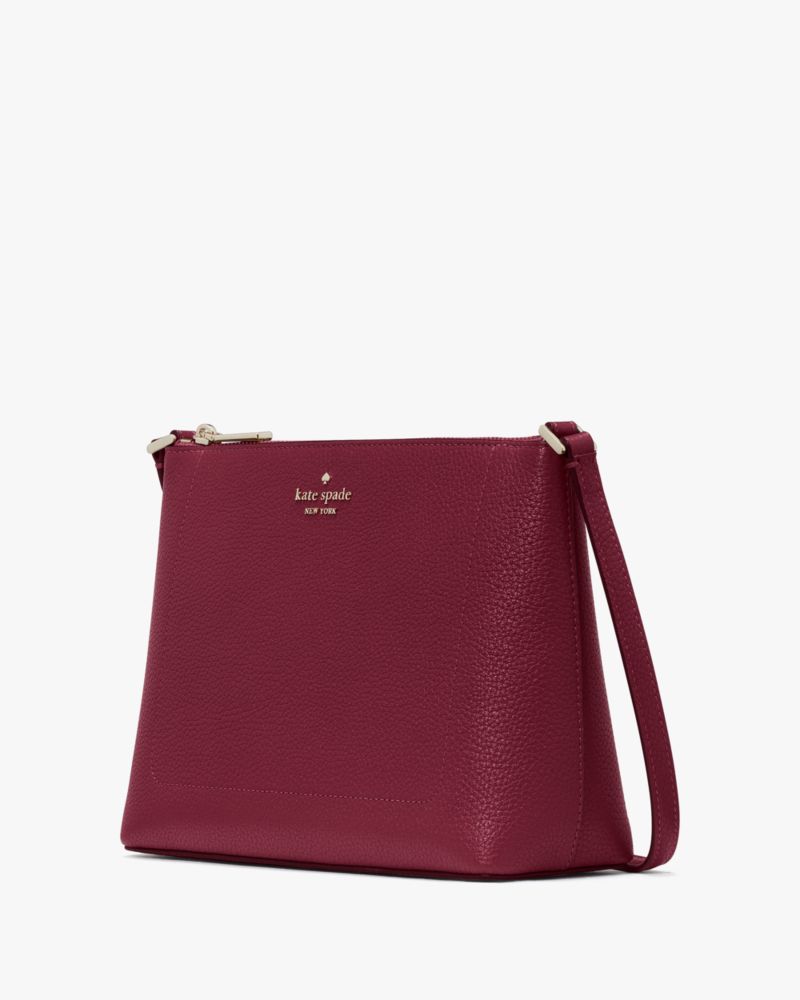 Kate Spade,Leila Medium Crossbody,Lining Leather,Crossbody,Metal,Logo,Lined,Casual,Maroon