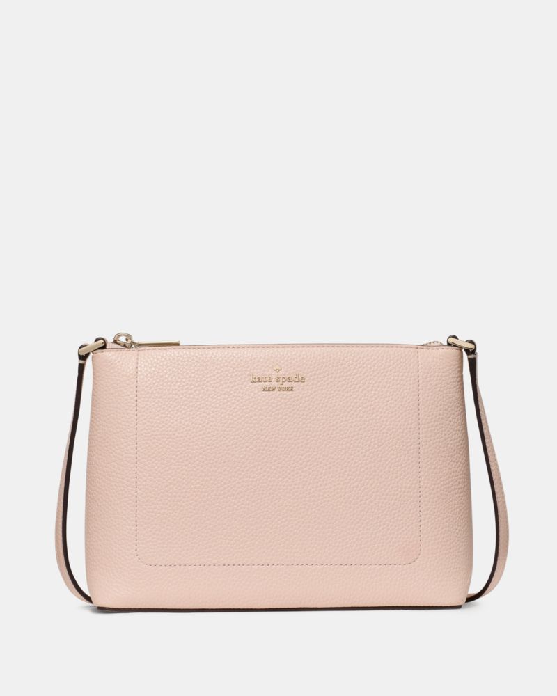 Kate Spade,Leila Crossbody Bag,Lining Leather,Crossbody,Logo,Metal,Lined,Casual,Pink