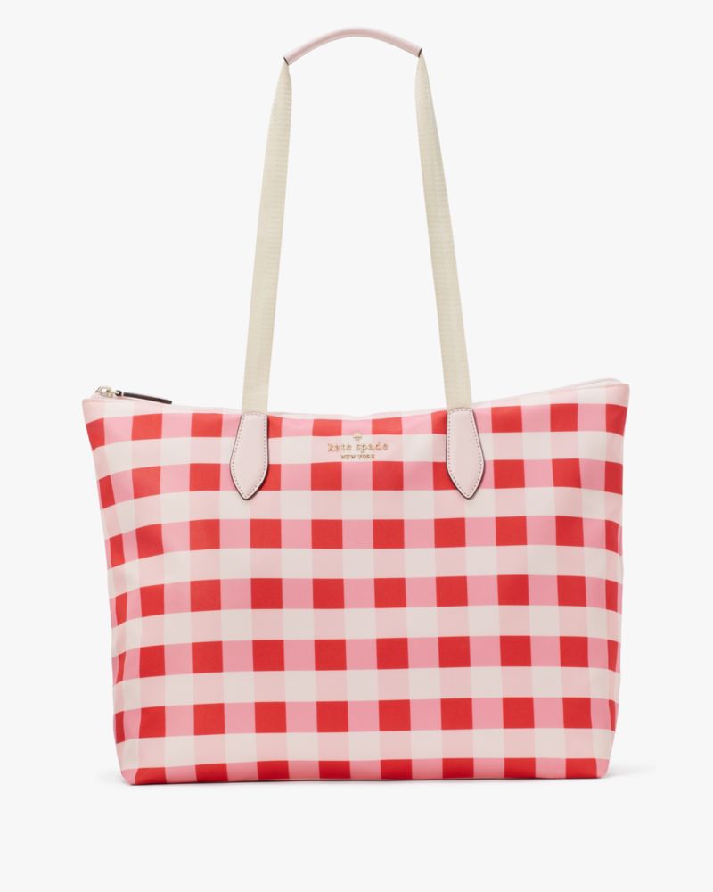 Pink Multi Mel Gingham Packable Tote