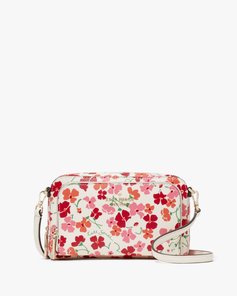 Kate Spade,Staci Sunny Floral Dual Zip Around Crossbody,Pink Multi