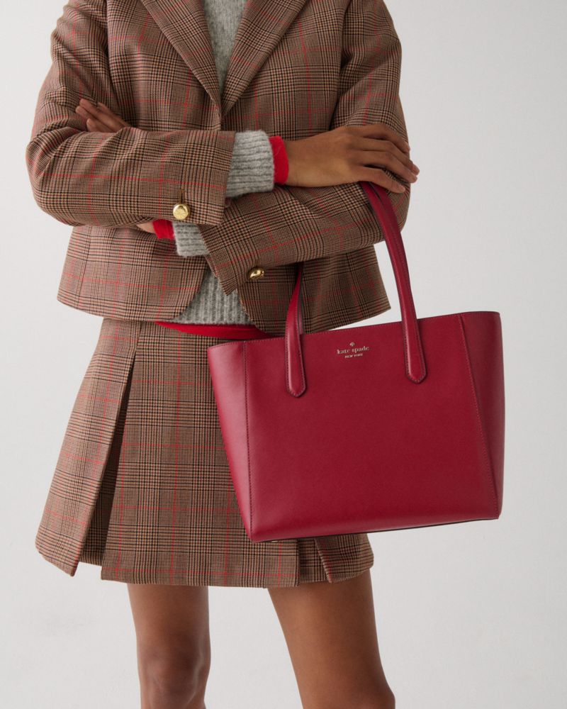Kate Spade,Staci Medium Tote,Tote,Metal Material,Metal,Logo,Work,Casual,Maroon