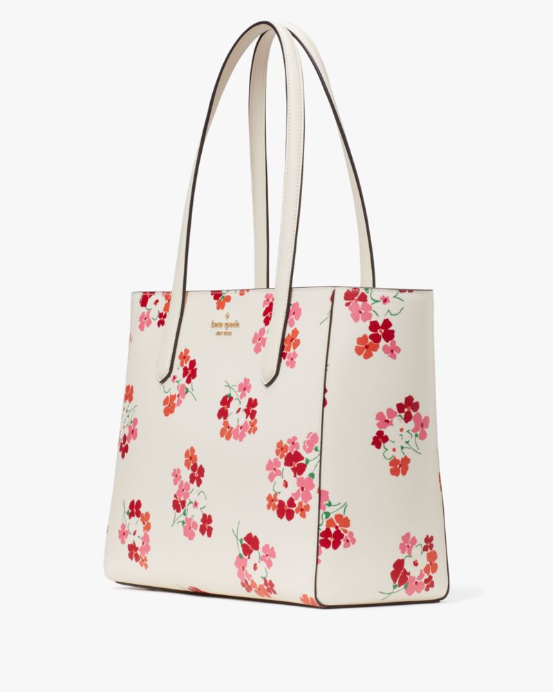 Kate Spade,Staci Sunny Floral Clusters Printed Medium Tote,Cream Multi