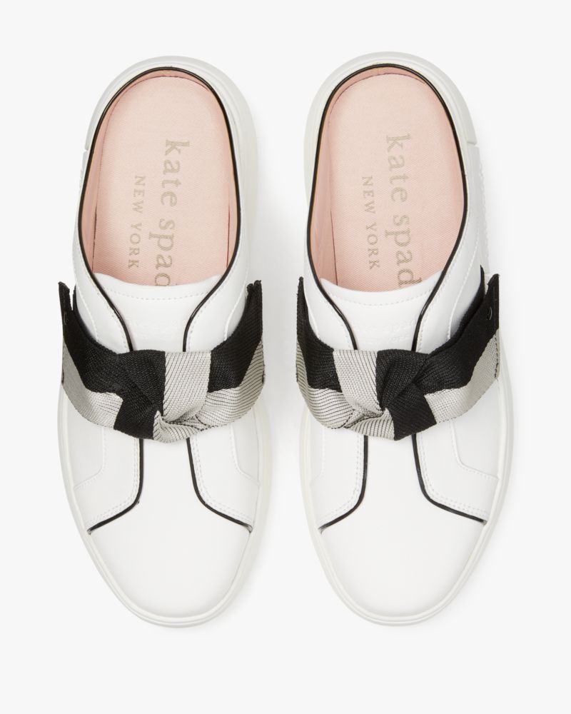 Kate Spade,Lexi Mule Sneakers,Leather,Lining Twill,Lining Cotton,Casual,Mules,Bow,Stripe,Piping,Casual,