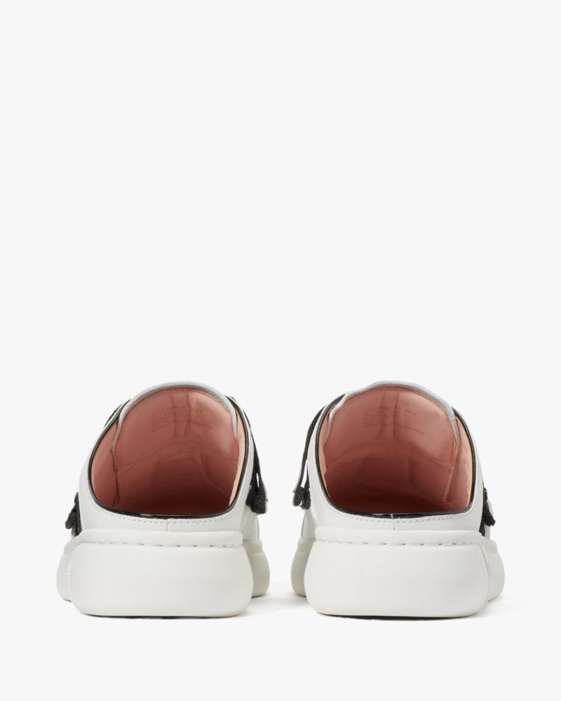 Kate Spade,Lexi Mule Sneakers,Leather,Lining Twill,Lining Cotton,Casual,Mules,Bow,Stripe,Piping,Casual,White
