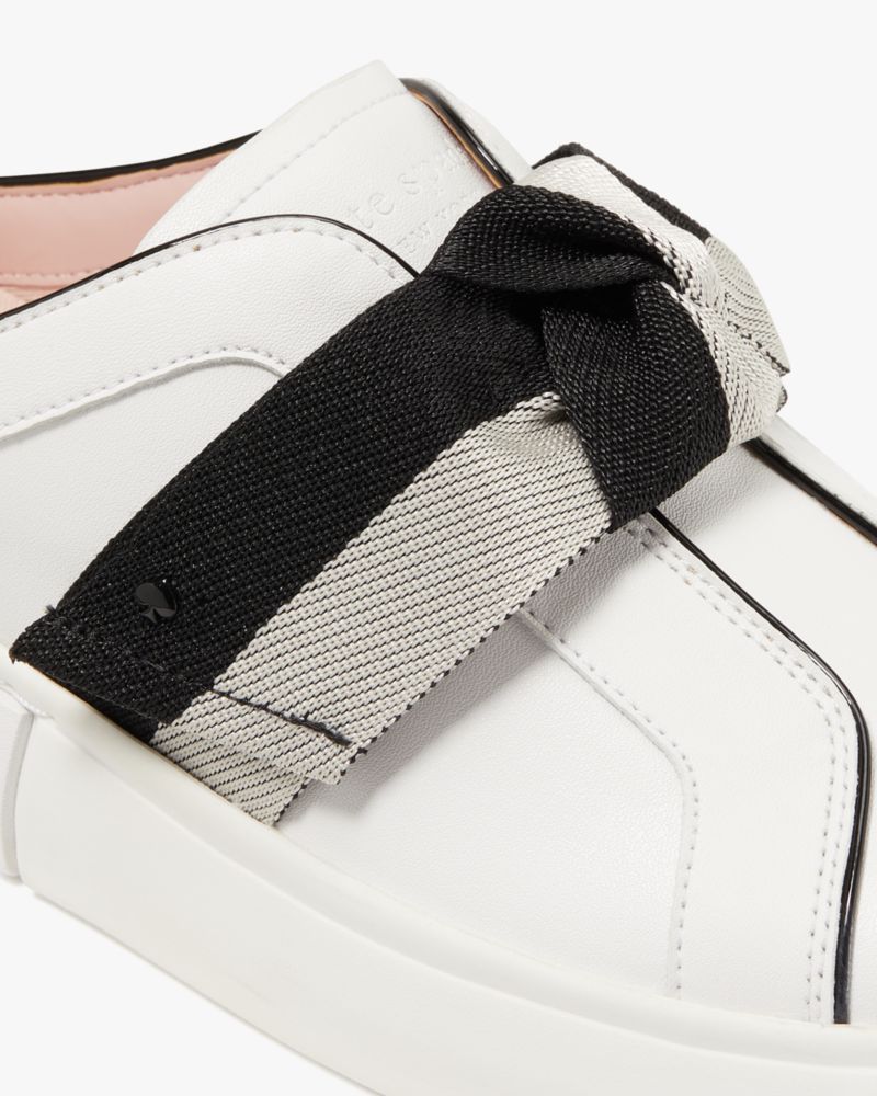 Kate Spade,Lexi Mule Sneakers,Leather,Lining Twill,Lining Cotton,Casual,Mules,Bow,Stripe,Piping,Casual,White