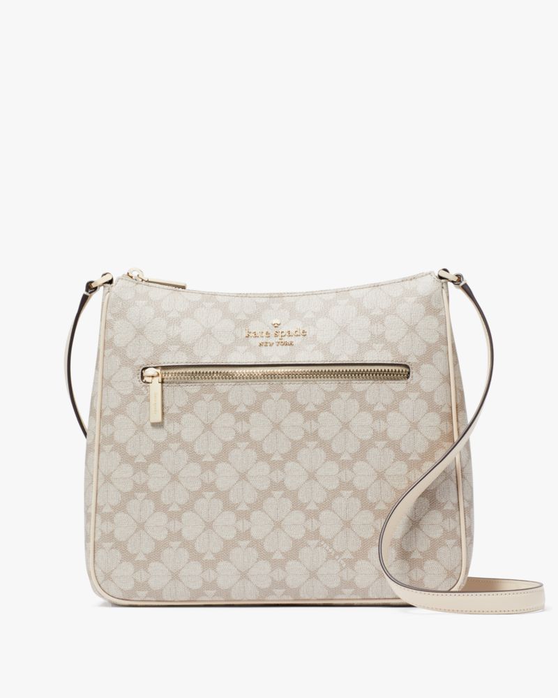 Kate Spade,Signature Spade Flower Swingpack Crossbody,Crossbody,PVC,Piping,Logo,Metal,Lined,Casual,Beige