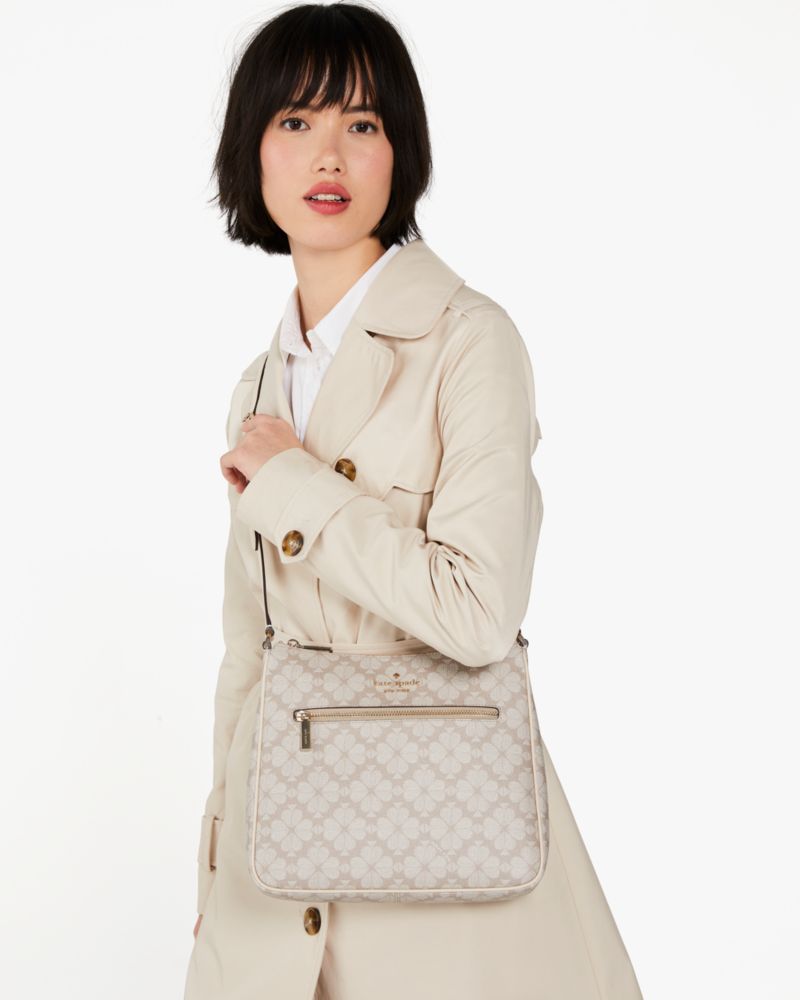 Kate Spade,Signature Spade Flower Large Swingpack Crossbody,Crossbody,PVC,Piping,Logo,Metal,Lined,Casual,Beige