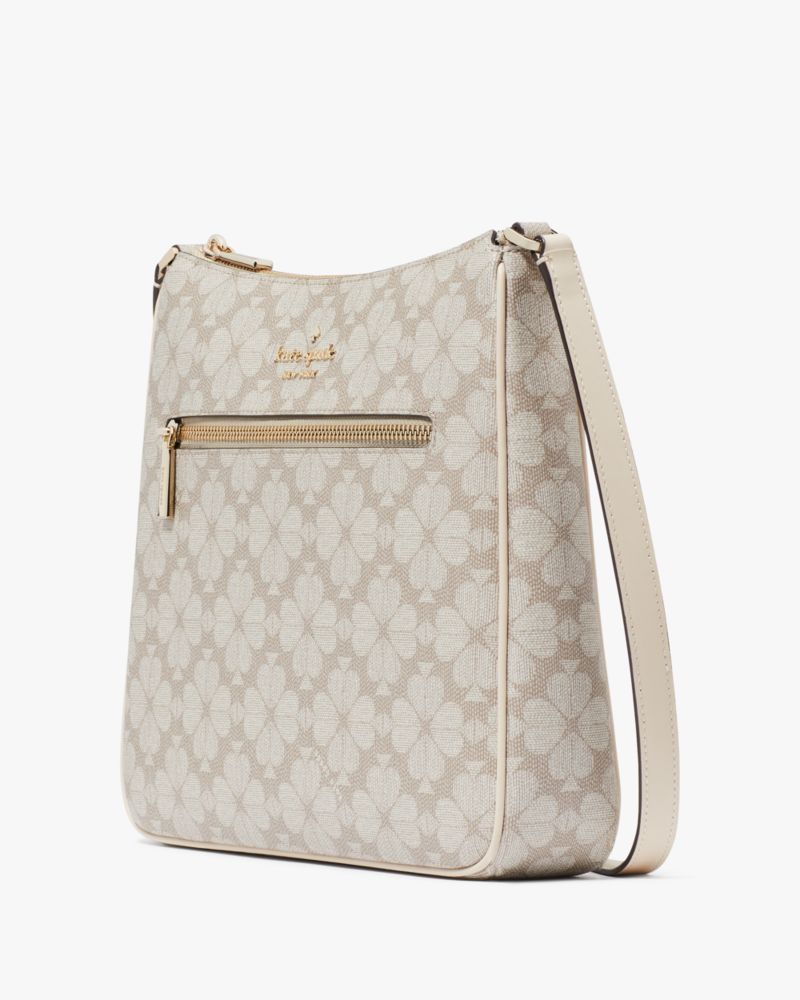 Kate Spade,Signature Spade Flower Large Swingpack Crossbody,Crossbody,PVC,Piping,Logo,Metal,Lined,Casual,Beige