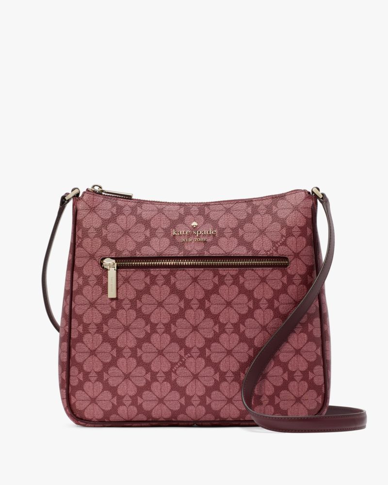 Kate Spade,Signature Spade Flower Large Swingpack Crossbody,Crossbody,PVC,Logo,Piping,Metal,Lined,Casual,Maroon