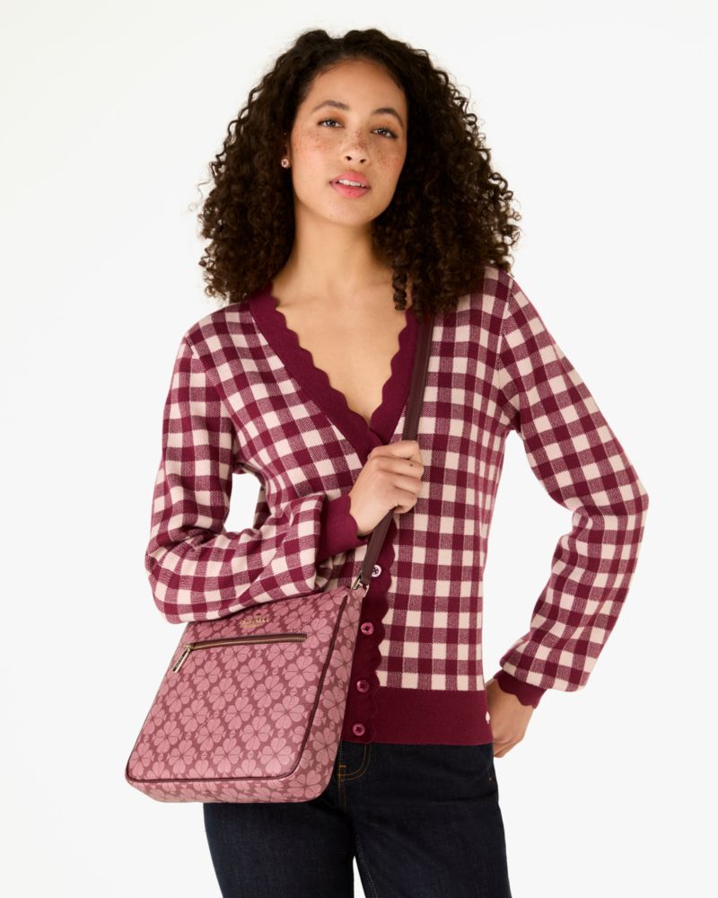 Kate Spade,Signature Spade Flower Large Swingpack Crossbody,Crossbody,PVC,Logo,Metal,Piping,Lined,Casual,Maroon
