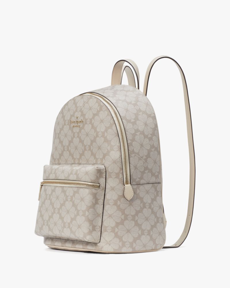 Kate Spade,Signature Spade Flower Medium Backpack,Leather,Backpack,PVC,Metal,Logo,Lined,Day Party,Beige