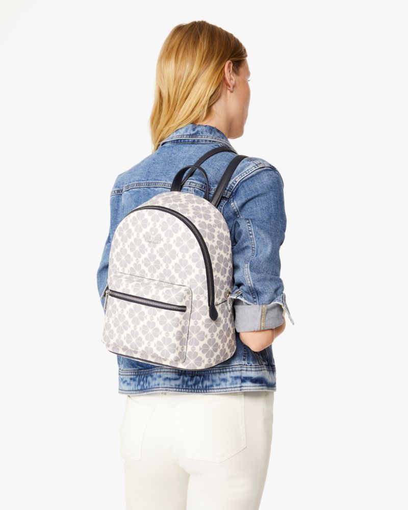 Kate Spade,Signature Spade Flower Medium Backpack,Leather,Backpack,PVC,Metal,Logo,Lined,Day Party,Multi Color