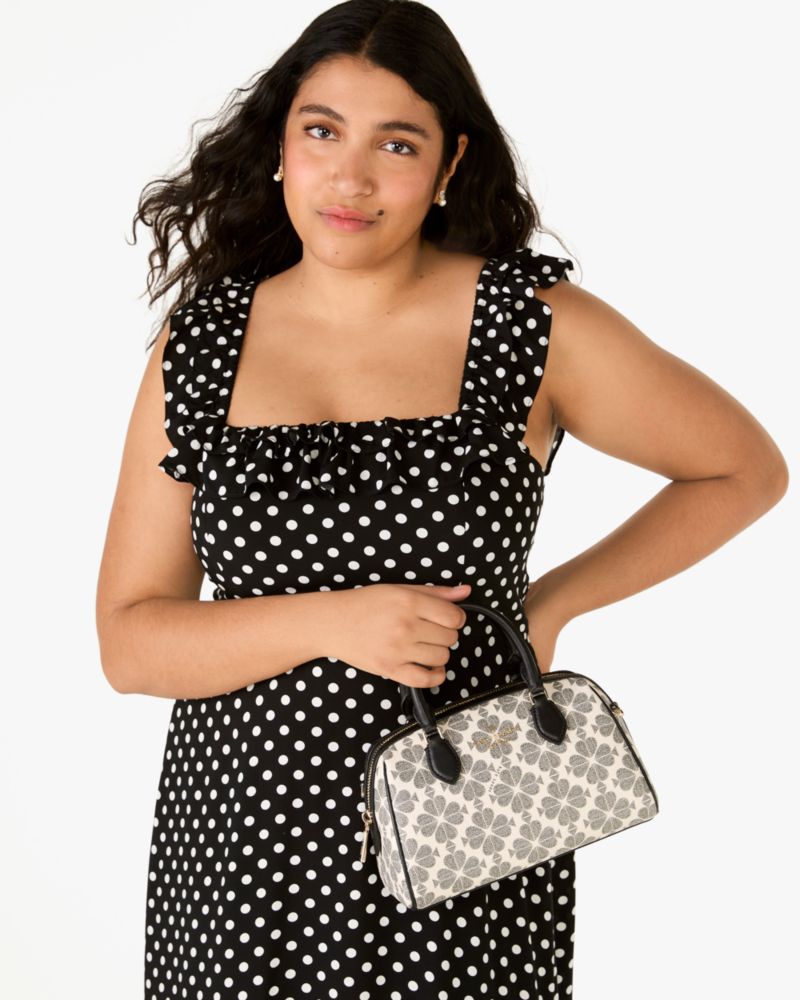 Kate Spade,Spade Flower Dolly Small Duffle Crossbody,Crossbody,PVC,Metal,Piping,Word Embellishment,Logo,Lined,Day Party,