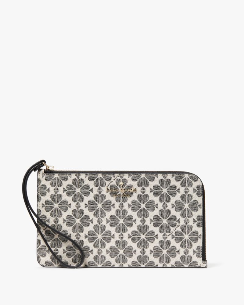 Kate Spade,Lucy Spade Flower Medium L-zip Wristlet,Pouch,Wristlet,PVC,Metal,Logo,Silver Metal,Casual,Multi Color