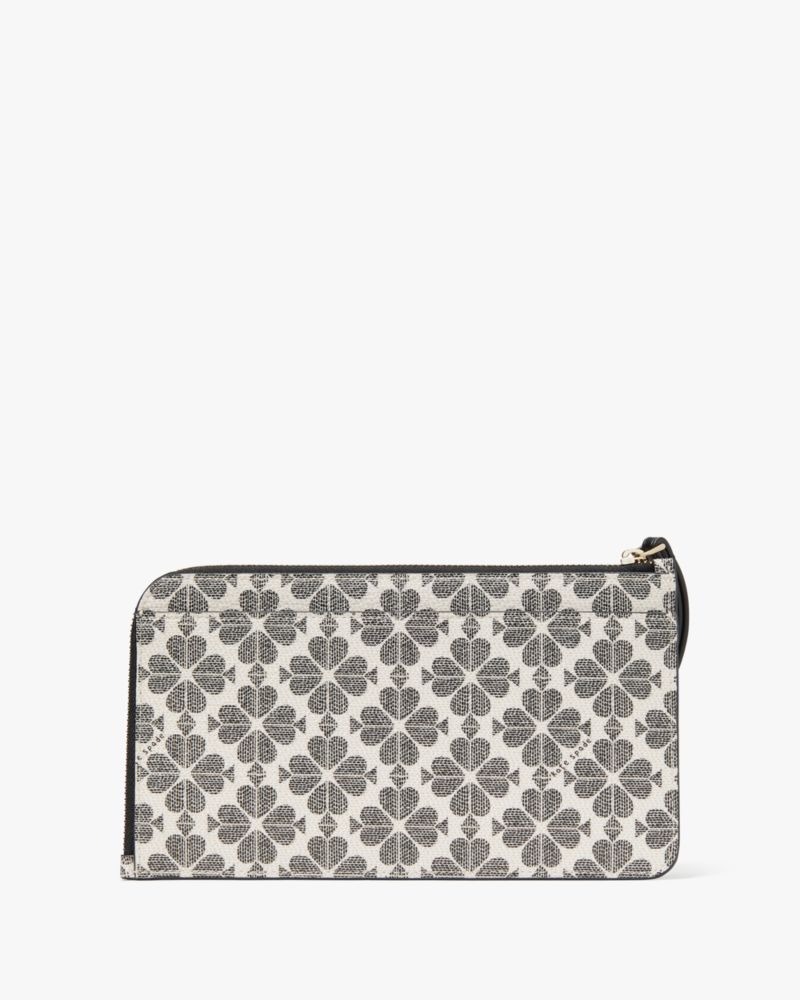 Kate Spade,Lucy Spade Flower Medium L-zip Wristlet,Pouch,Wristlet,PVC,Metal,Logo,Silver Metal,Casual,