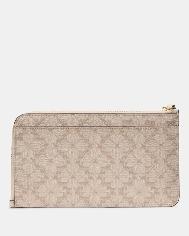 Kate Spade,Lucy Spade Flower Medium L-Zip Wristlet,Pouch,Wristlet,Continental,PVC,Logo,Metal,Silver Metal,Casual,