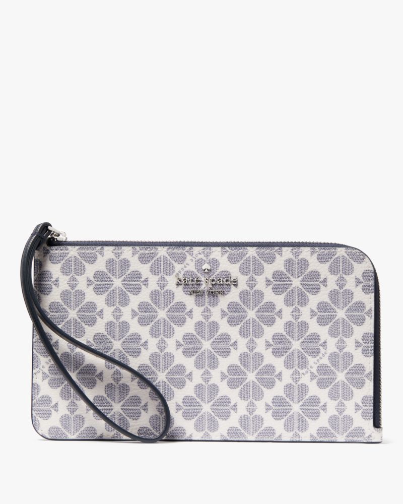 Kate Spade,Lucy Spade Flower Medium L-Zip Wristlet,Navy Multi