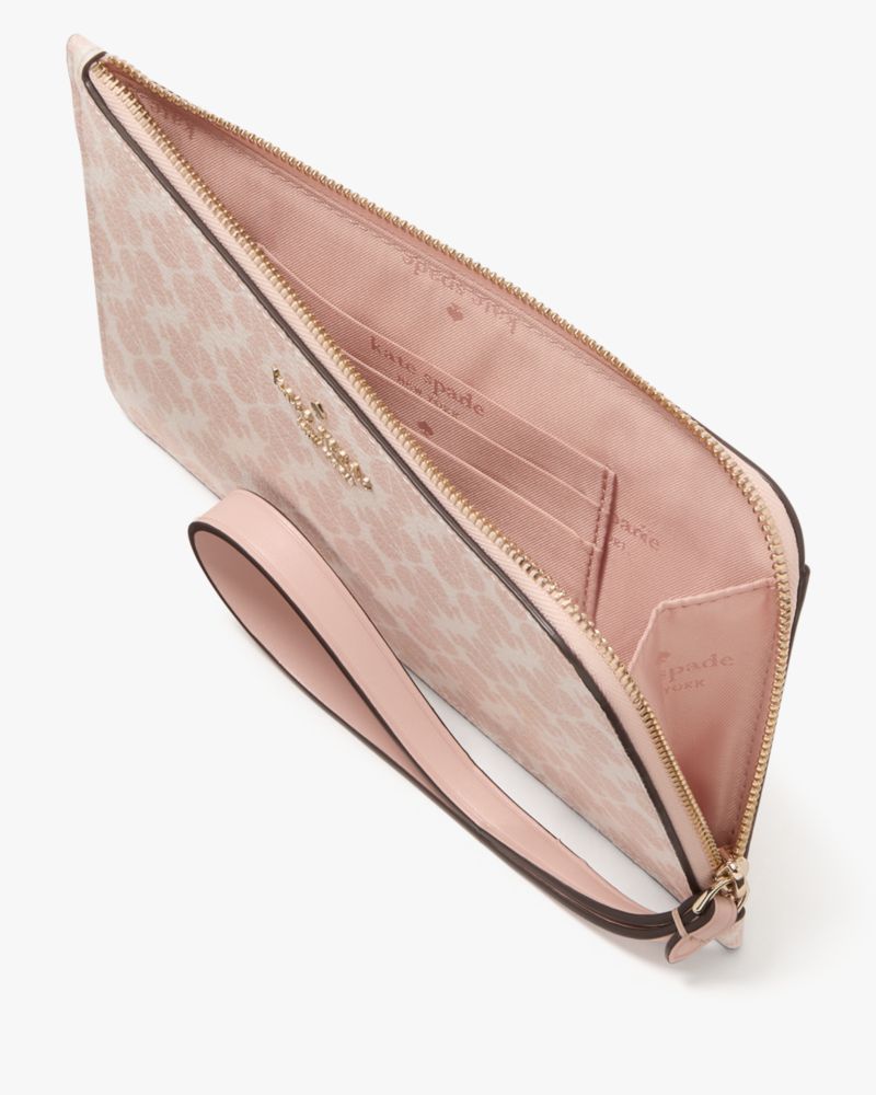 Kate Spade,Lucy Spade Flower Medium L-Zip Wristlet,Pouch,Wristlet,PVC,Metal,Logo,Silver Metal,Casual,
