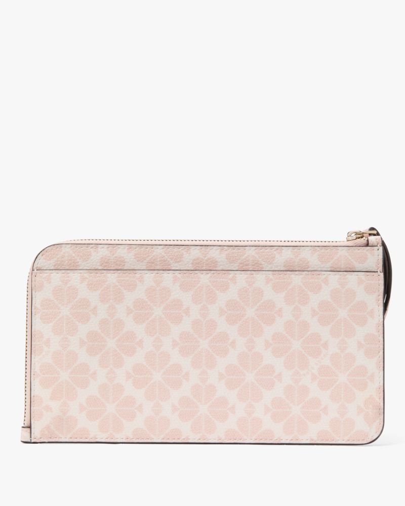 Kate Spade,Lucy Spade Flower Medium L-Zip Wristlet,Pouch,Wristlet,PVC,Metal,Logo,Silver Metal,Casual,
