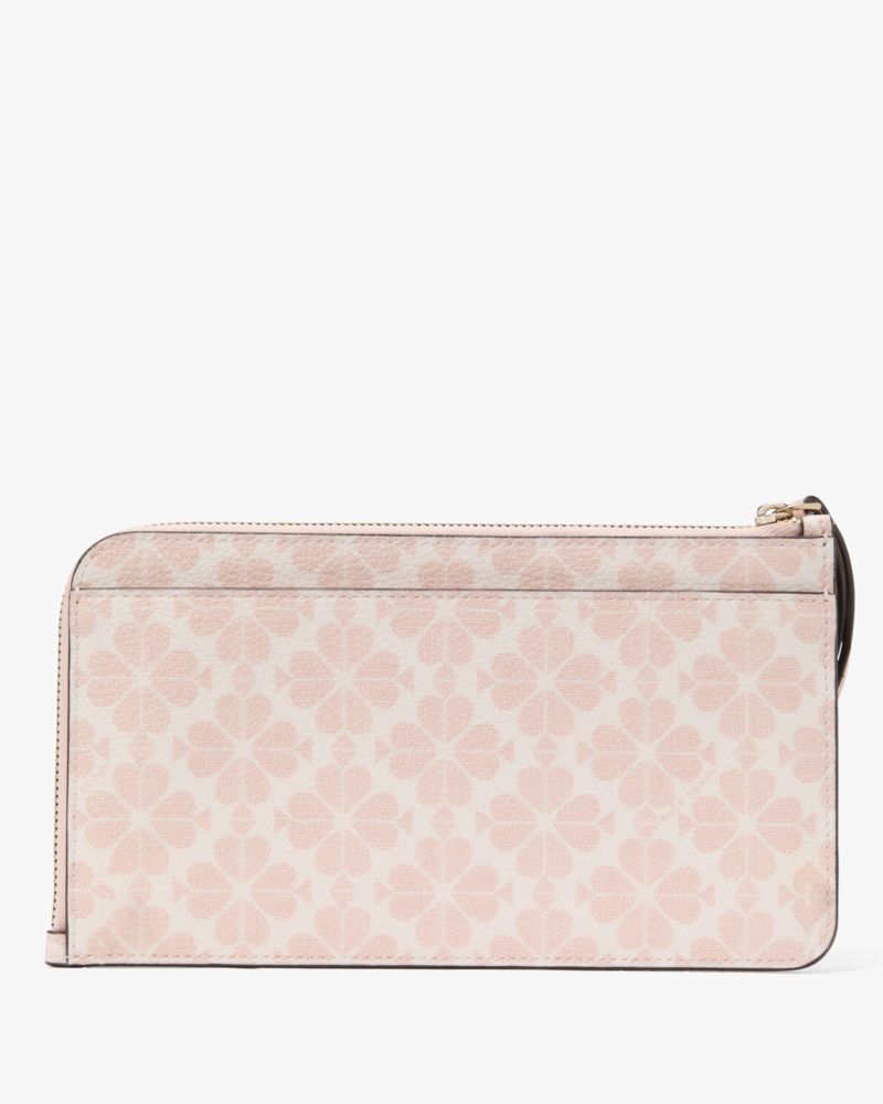 Kate Spade,Lucy Spade Flower Medium L-zip Wristlet,Wristlet,Pouch,PVC,Logo,Metal,Silver Metal,Casual,